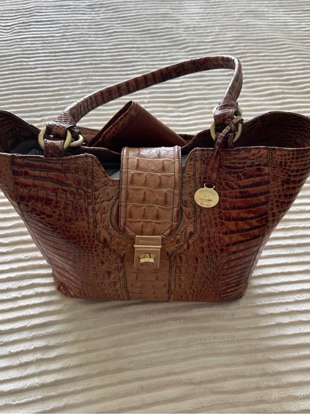 Brahmin Brown Croc-Embossed bag with Gold Hardware - Picture 2 of 15